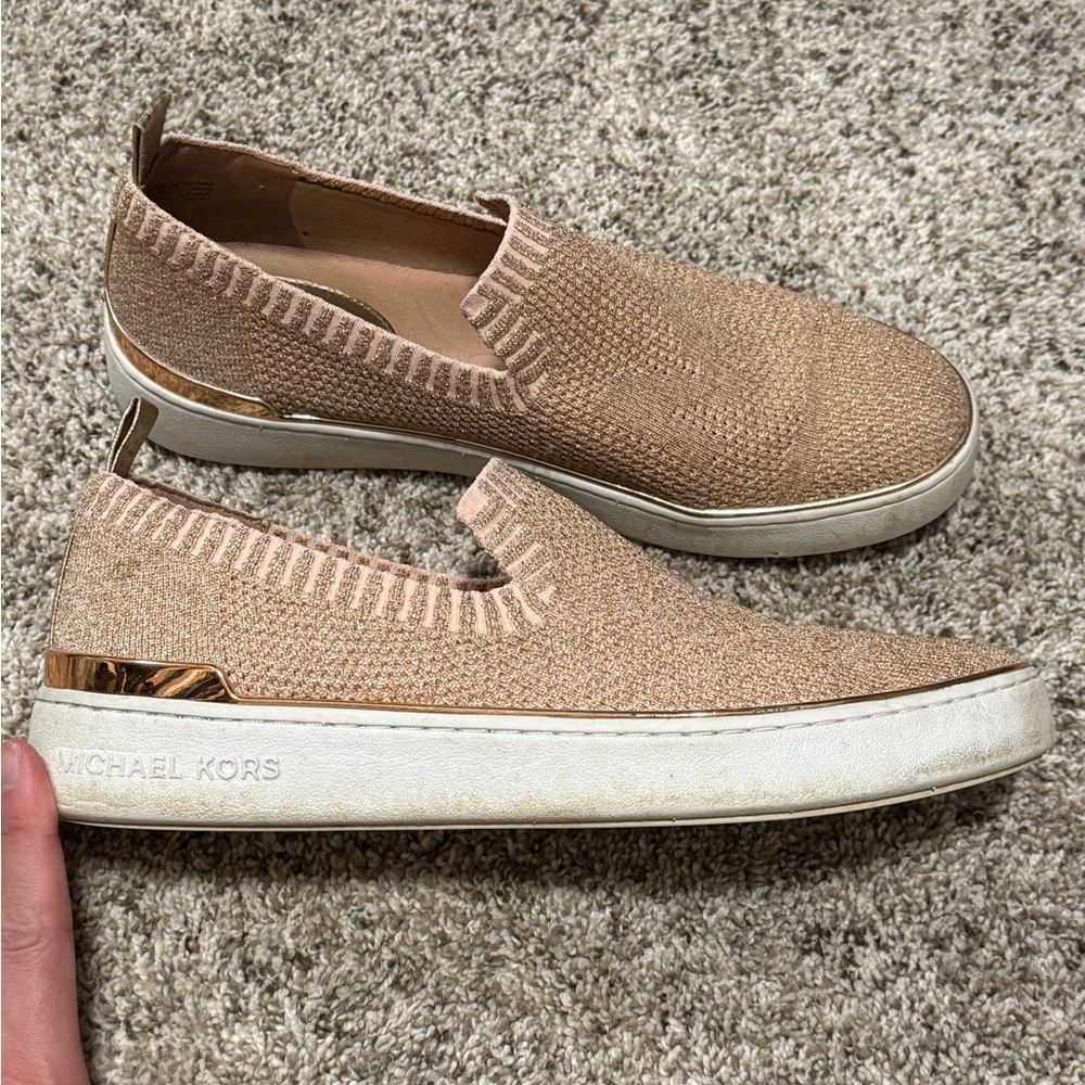 Michael Kors rose gold Knit Slip-On Shoes